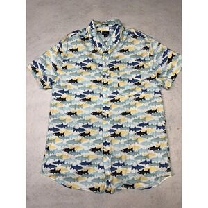 J. Crew Men's Fish AOP Short Sleeve Flex Wash Button Down Size Large